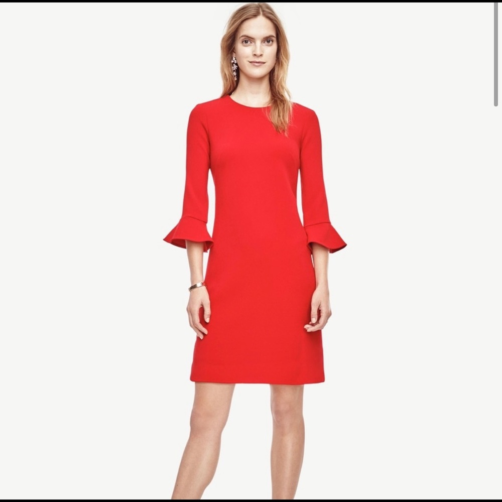 Red bell sleeve Ann Taylor dress